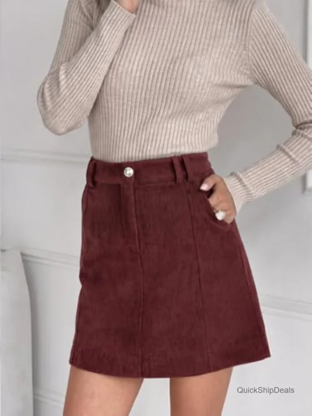 Women's Corduroy Mini Skirt High Waisted A-Line Vintage with Pockets